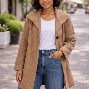 Ellen Tracy Camel  Wheat Tan Wool Angora Blend Pea Coat Jacket Size 14W